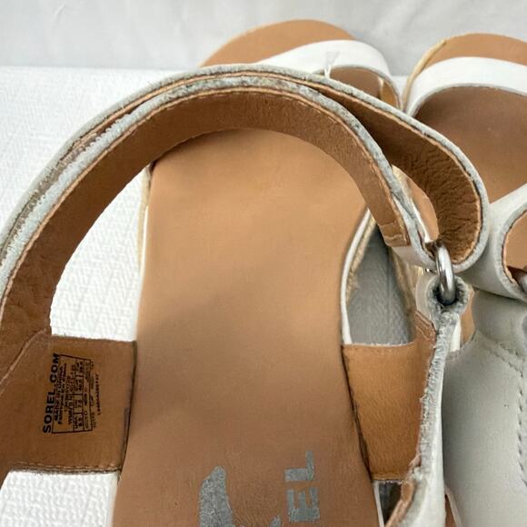 Sorel Cameron Flatform Sandals Womens 9.5 Slingback Espadrille White Leather - Picture 6 of 13